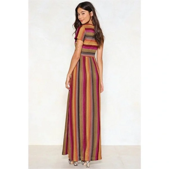 Nasty Gal striped Crochet maxi dress with short sleeves Size 10 - Picture 2 of 13